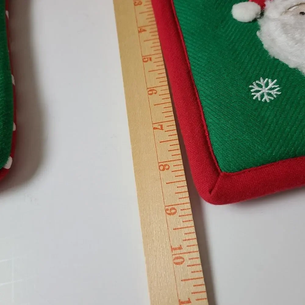Christmas Santa Oven Mitt & Hot Pad Set of 2 Red Green Polka Dot Country Kitchen